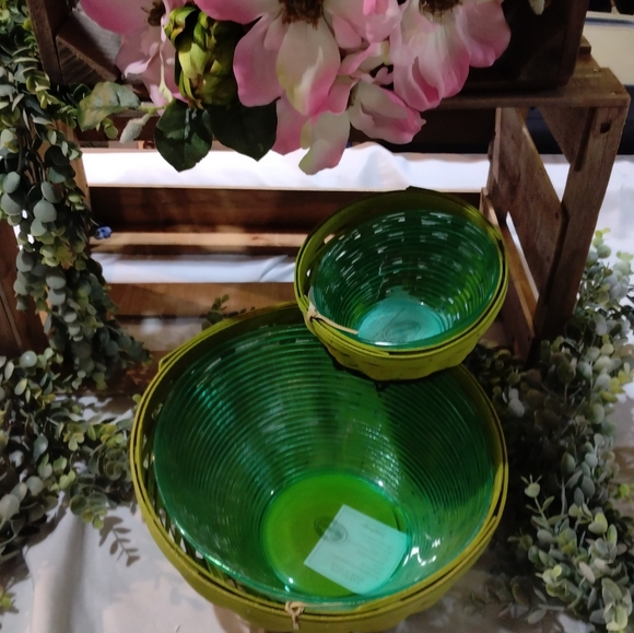 LONGABERGER MED AND LG SWOOP CELADON BASKET BOWL SET - Picture 2 of 8